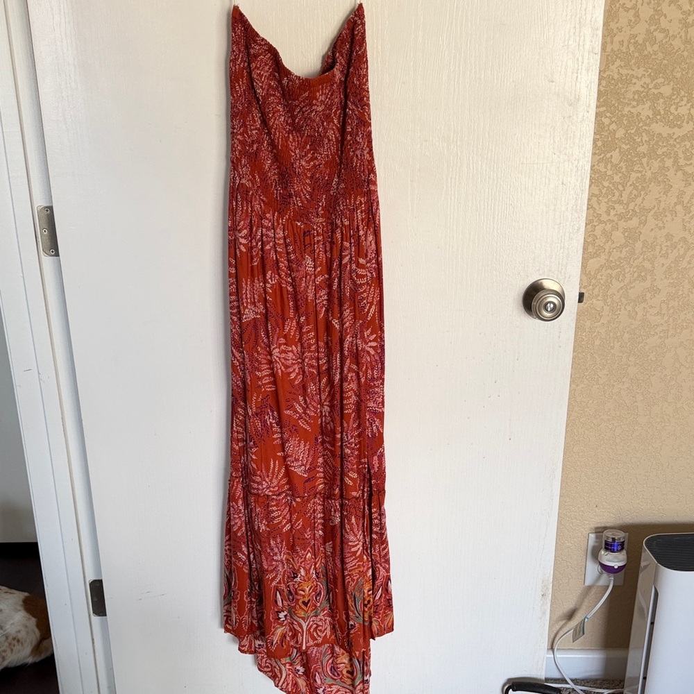 Strapless Floral Maxi Dress in Rust Red
